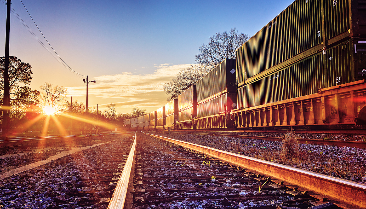 sunset over rail lines