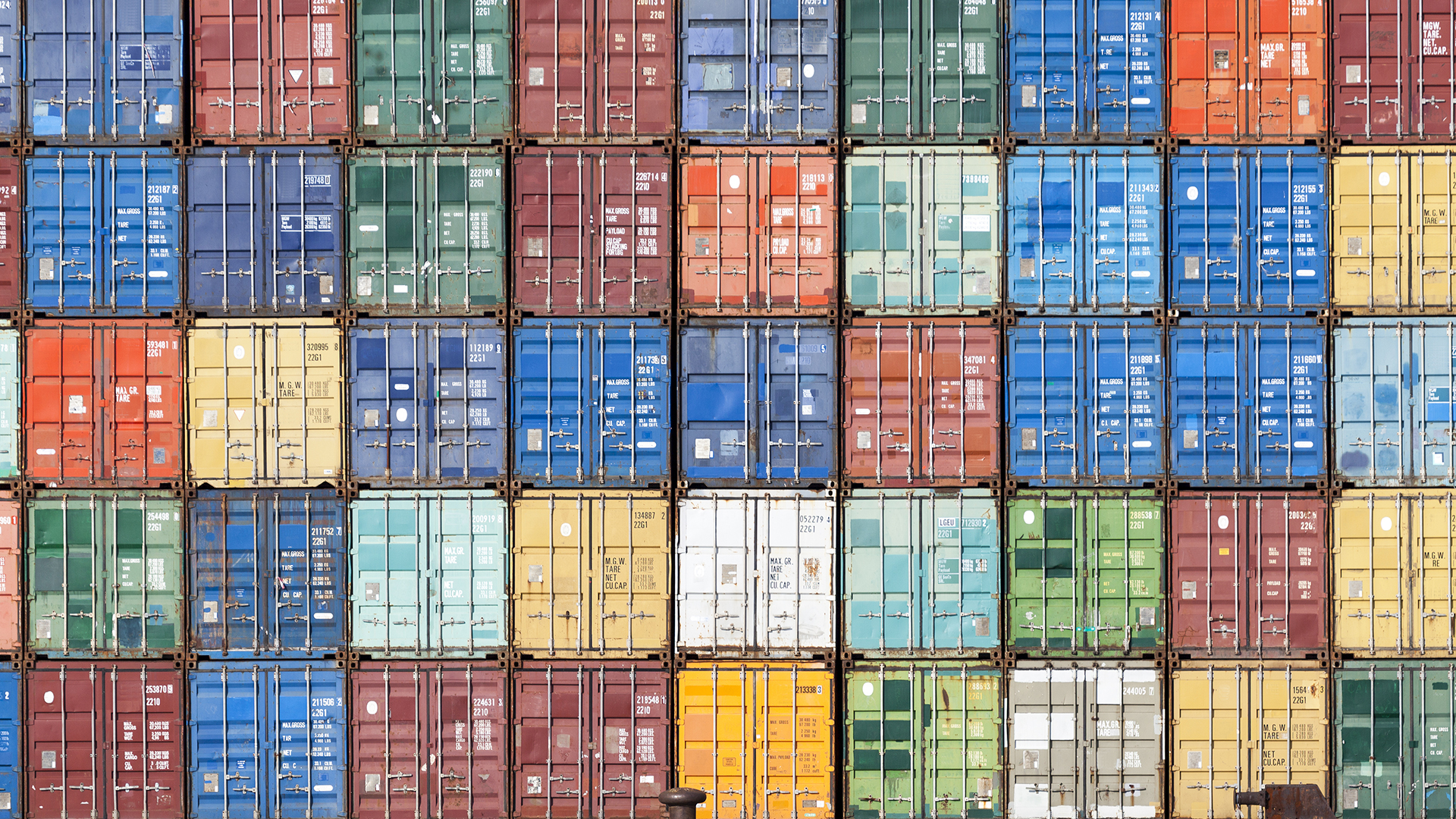 Cargo shipping containers stacked up