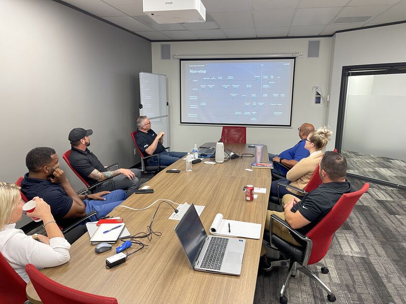 ELU employees strategizing in a meeting room about their TMS